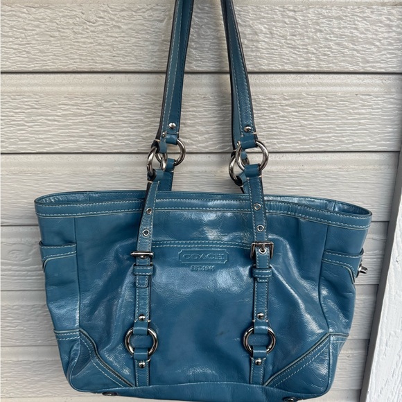 Coach Blue Quilted Leather Tote with Silver Hardware - Picture 10 of 14